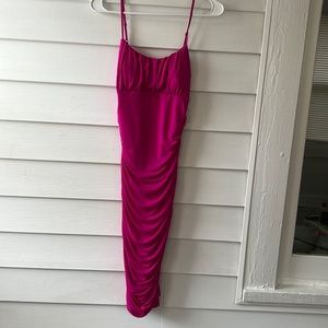 Hot pink tight fitting midi dress xs